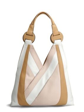 NWT Tahari Joplin Leather Hobo Bag Blush Colorblock White Pink Tan Spring